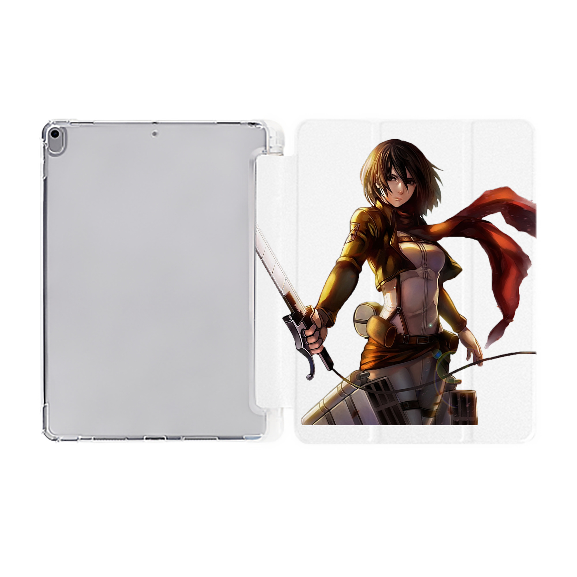 （画像用） 進撃の巨人 ミカサ·アッカーマン Attack on Titan Mikasa Ackerman IPad ケース ペン収納付き 三つ折りスタンド PUレザー×シリコン 対応機種9.5/10.5/10.9インチ